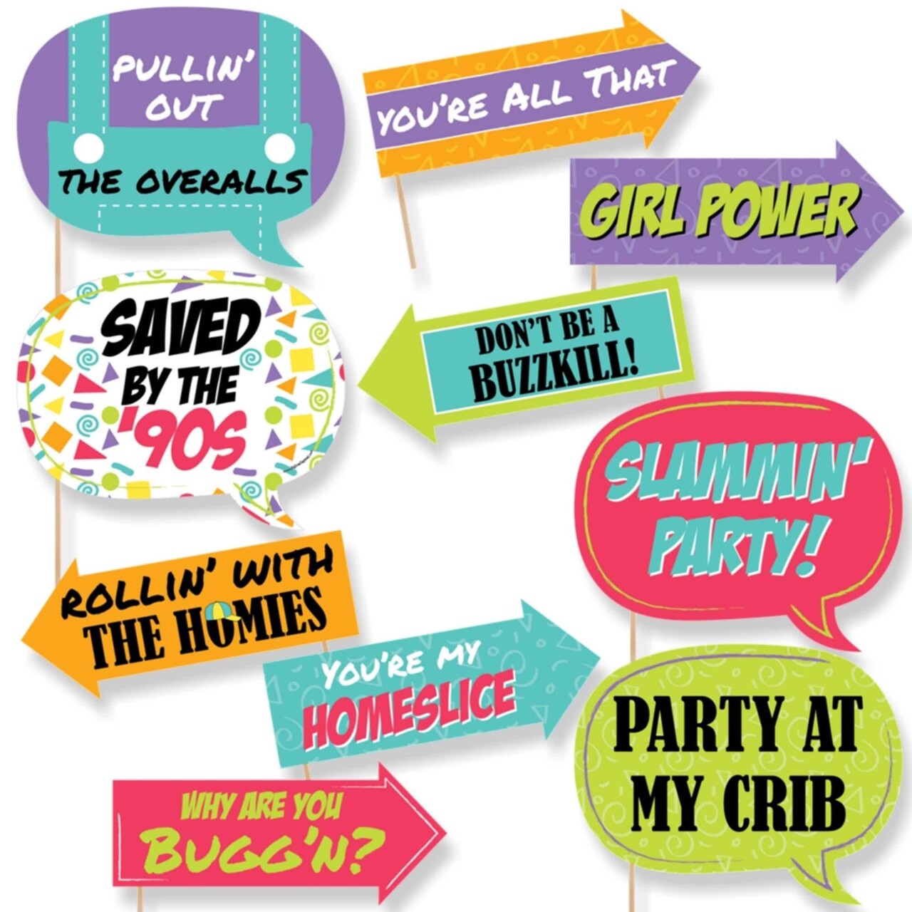 Big Dot of Happiness Funny 90's Throwback - 1990s Party Photo Booth Props Kit - 10 Piece